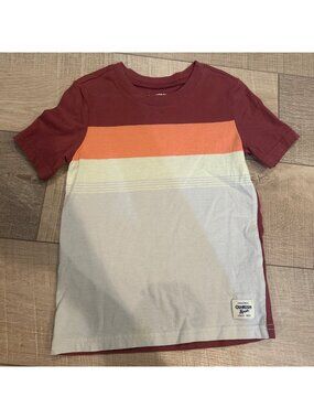 OSHKOSH BOYS 5T RED T-SHIRT STRIPES SHORT SLEEVE